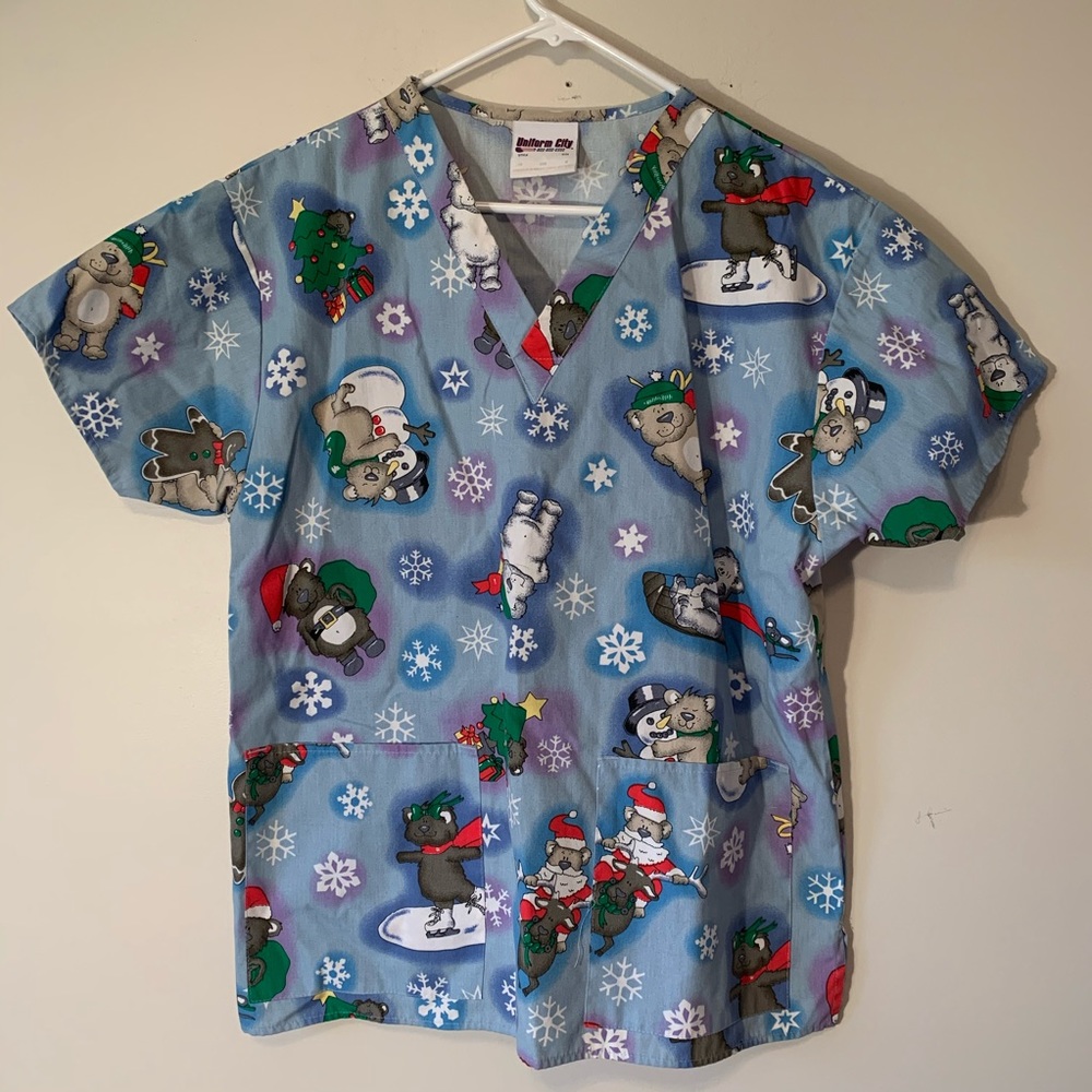Uniform City Snowman/Bear Christmas Scrub Top